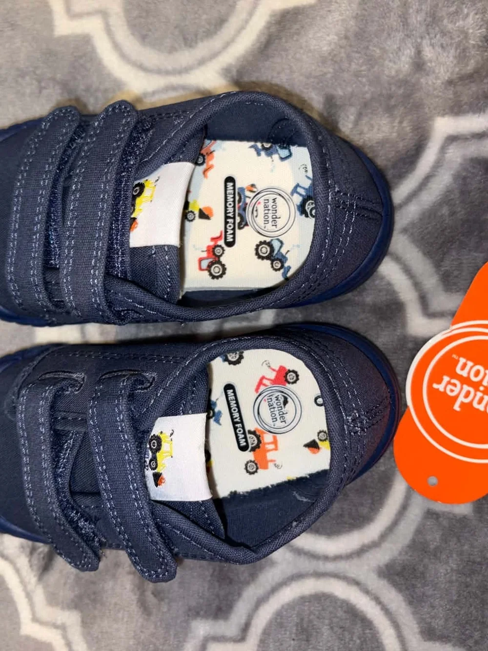 wonder nation Navy Canvas Velcro Sneakers with Printed Insole